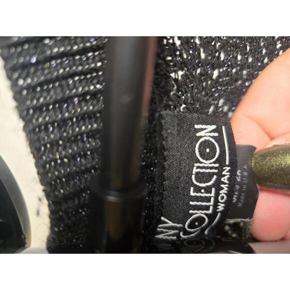 NY Collection Woman Black Open-Knit Cardigan Sweater - Picture 2 of 5